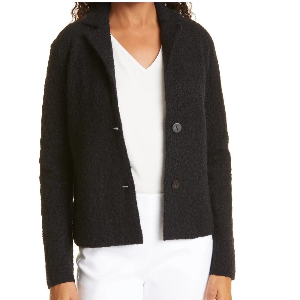 NWT VINCE Black Bouclé Wool Sweater Blazer Medium Comfort and Polish
